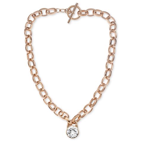 michael kors round lock necklace rose gold|rose gold necklace for women.